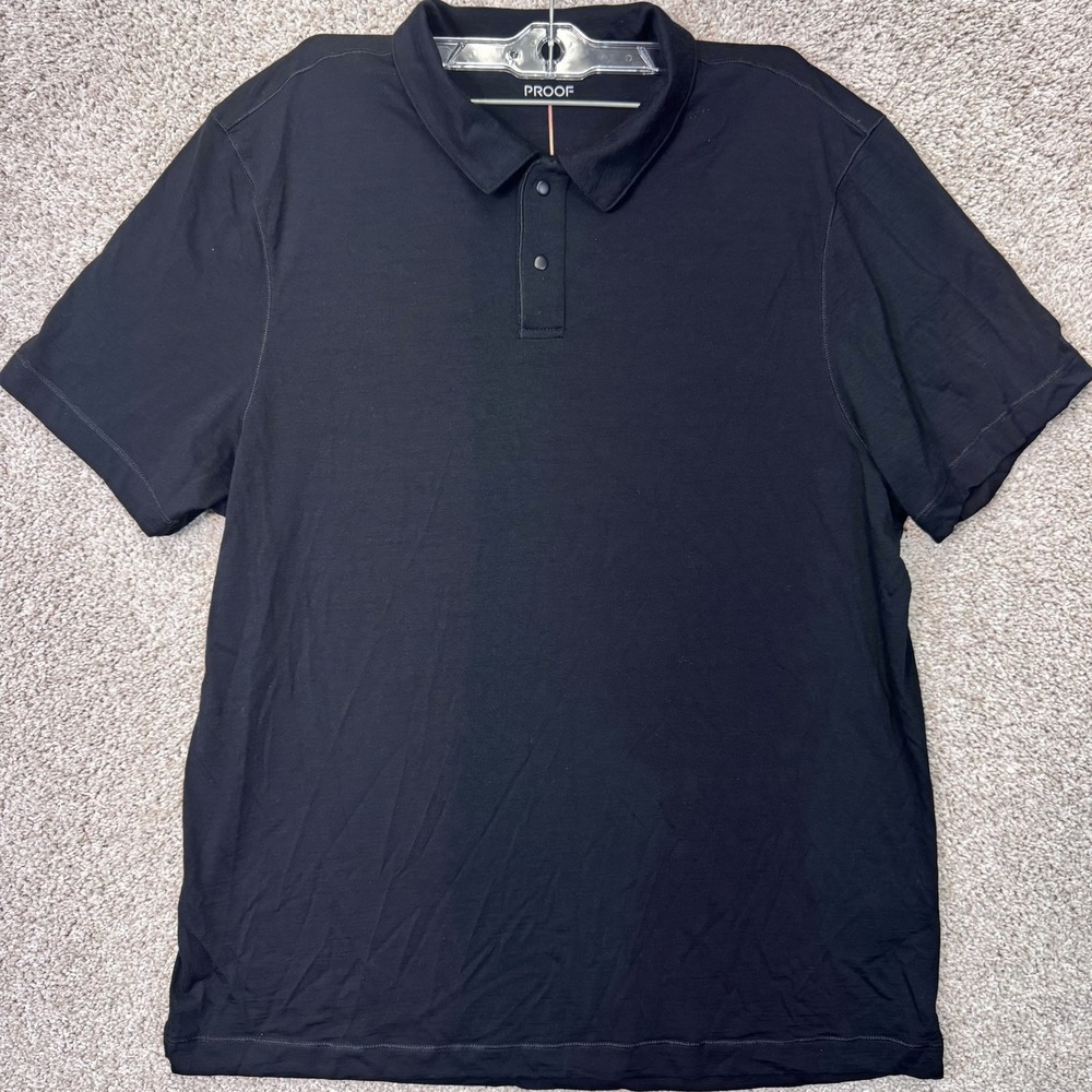 Proof Polo Shirt Mens XL 72 Hour Merino Black Short Sleeve Snap EUC